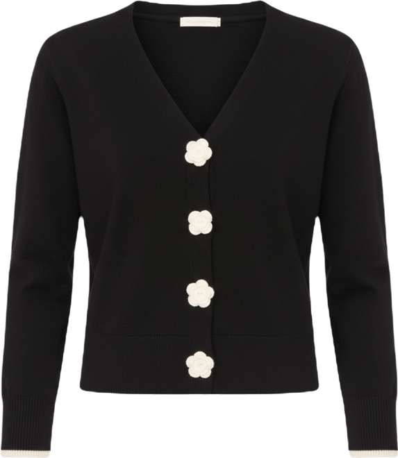 Women's Crochet Flower Snap Detail V-Neck Cardigan