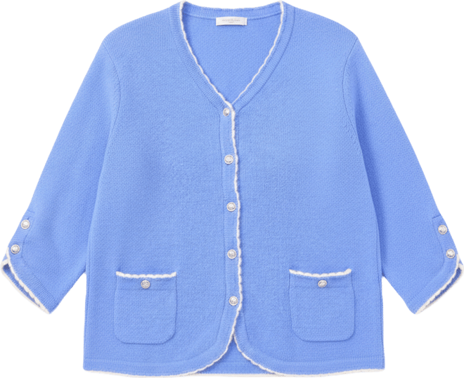 Women's Contrast Scallop Trim V-Neck Cardigan