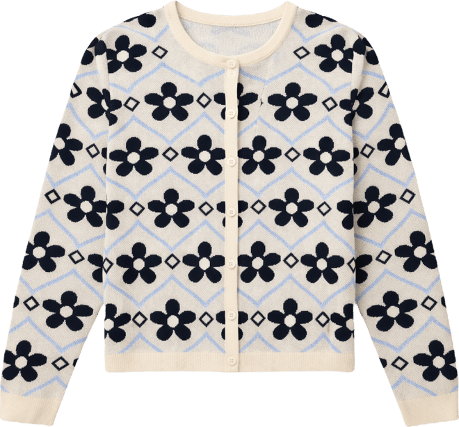 Women's Floral Detail Long-Sleeve Crewneck Cardigan