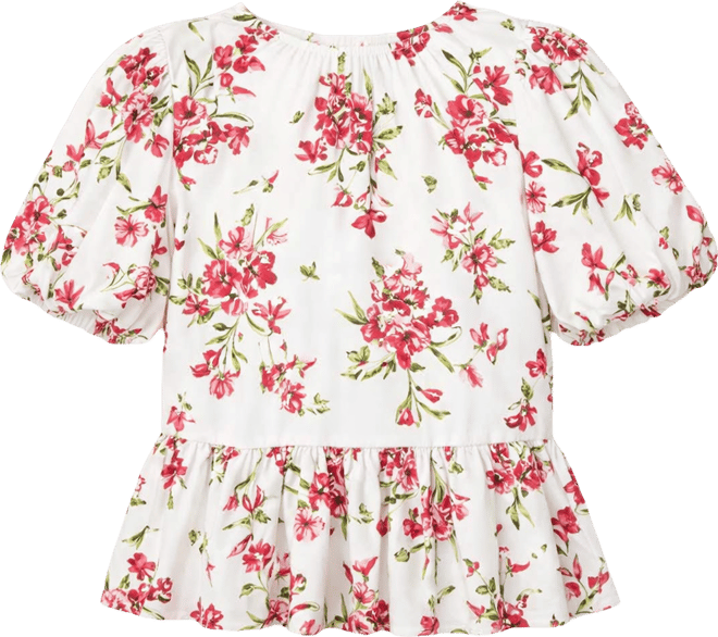 Women's Puff Sleeve Shirred Crewneck Peplum Top