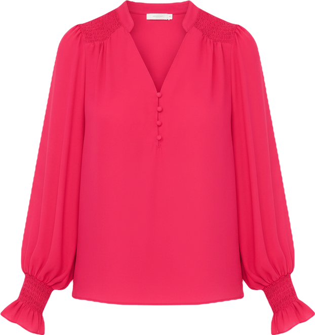 Women's Long-Sleeve V-Neck Smocked Top