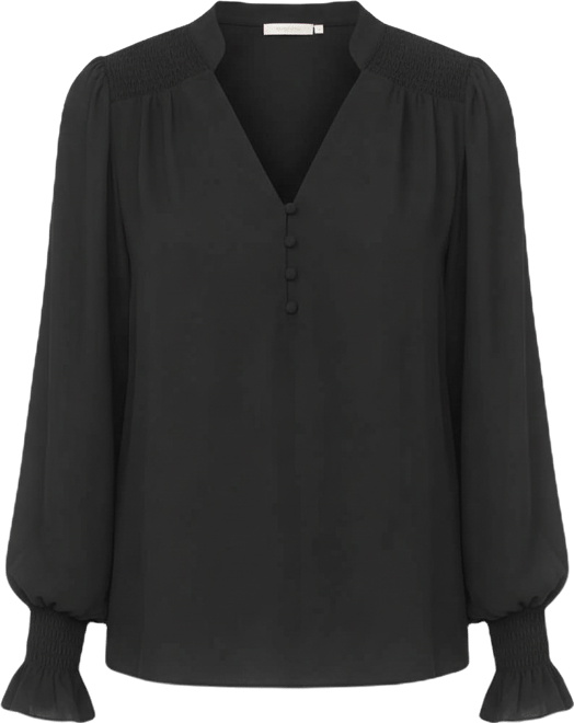 Women's Long-Sleeve V-Neck Smocked Top