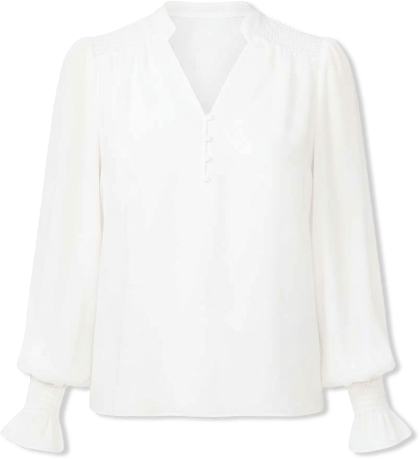 Women's Long-Sleeve V-Neck Smocked Top