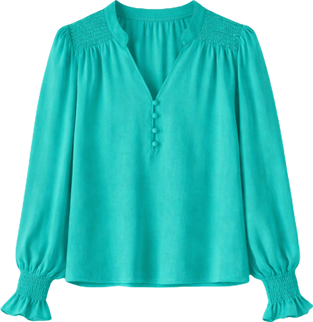 Women's Long-Sleeve V-Neck Smocked Top