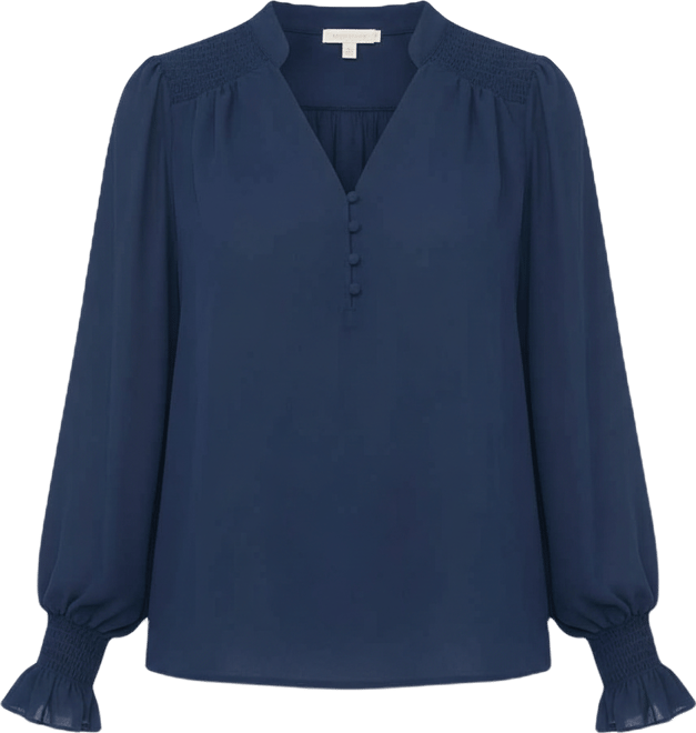 Women's Long-Sleeve V-Neck Smocked Top