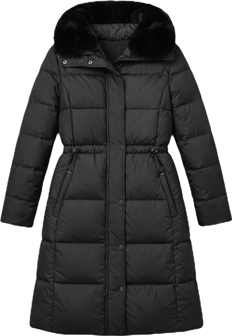 Women's Emery Luster Down Coat with Faux Fur Collar