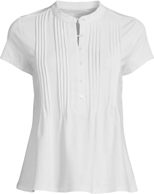 Women's Petite Lightweight Jersey Button Pintuck Top