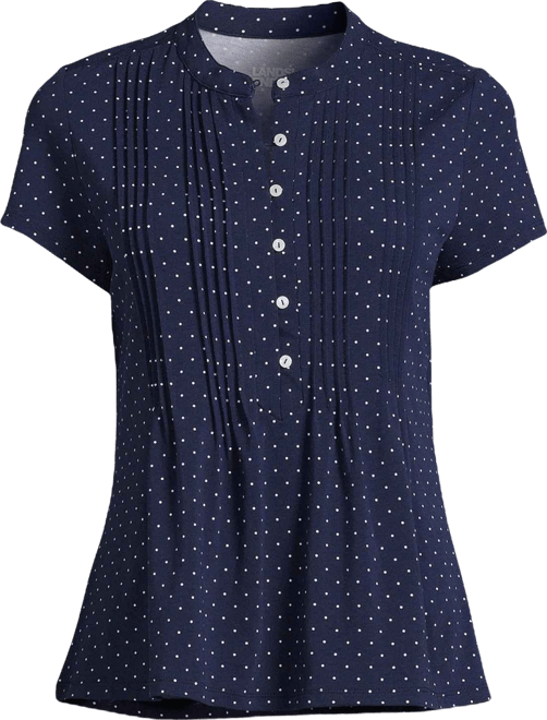 Women's Petite Lightweight Jersey Button Pintuck Top