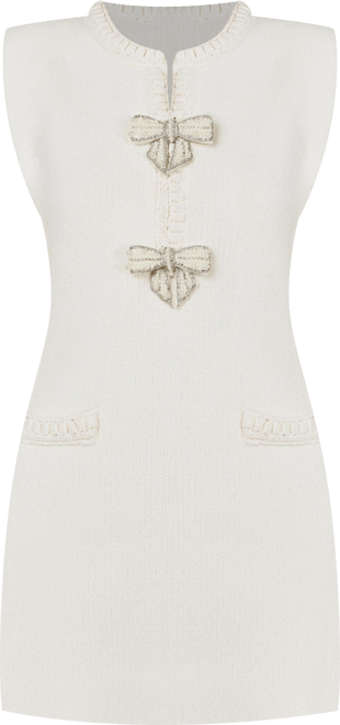 Women's Sleeveless mini knit dress with bow accents