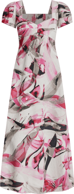 Women's Printed V-Neck Midi Dress