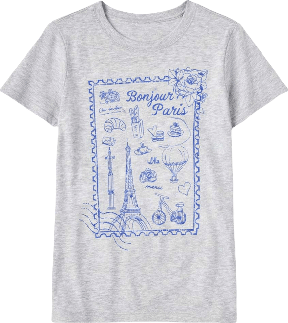 Juniors' Paris Stamp Graphic Print Crewneck T-Shirt
