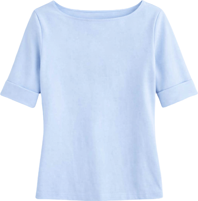 Women's Boat-Neck Elbow Sleeve Cotton Top, Exclusively at Macy's