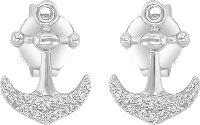 Diamond Accented Anchor Stud Earrings