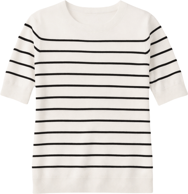 Women's Striped Crew-Neck Elbow-Sleeve Sweater