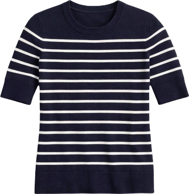 Women's Striped Crew-Neck Elbow-Sleeve Sweater