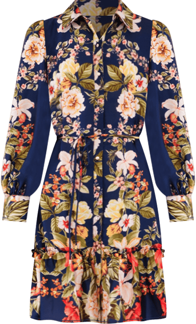 Women's Printed Button-Front Long-Sleeve Dress