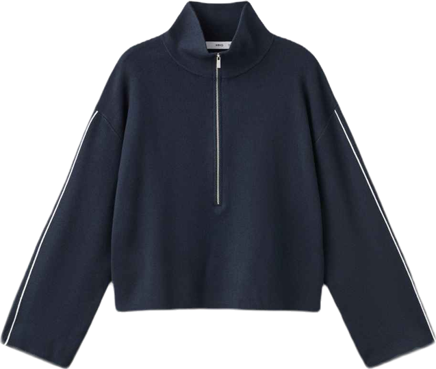 Women's Zip Neck Contrast-Stripe Sweater