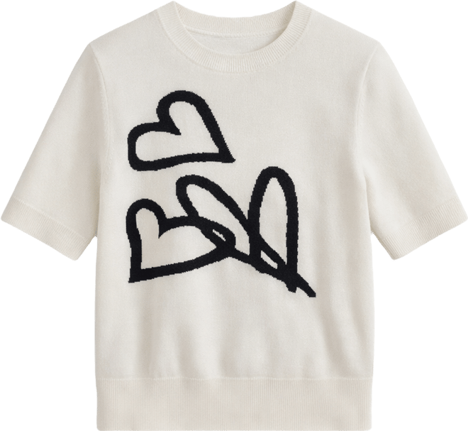 Women's Short-Sleeve Graffiti Hearts Sweater Top