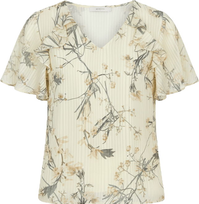 Women's Printed V-Neck Ruffle-Trim Top
