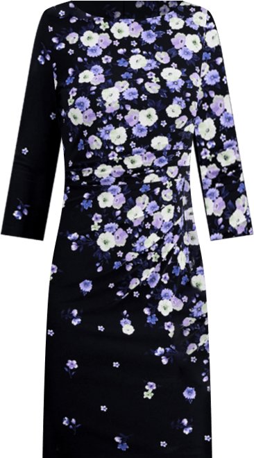 Petite Floral Print Crew Neck Dress