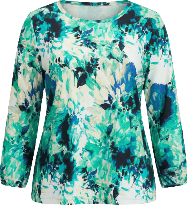 Women's Crewneck Puff Cuff Printed Top