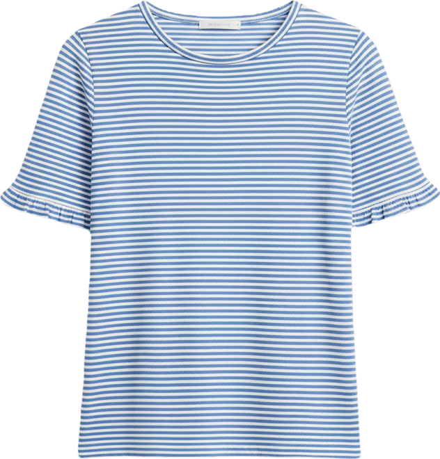 Women's Ruffle Elbow Sleeve Crew Neck Top