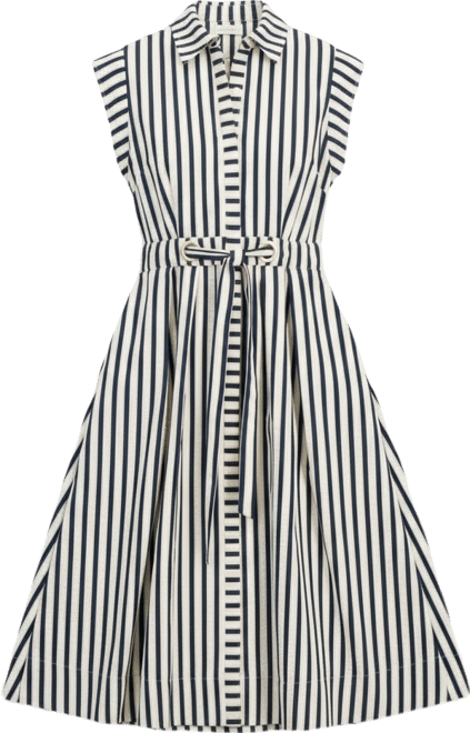 Women's Striped Belted Midi Shirtdress