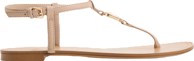 Women's Sandstone Round Toe T-Strap Flat Sandals