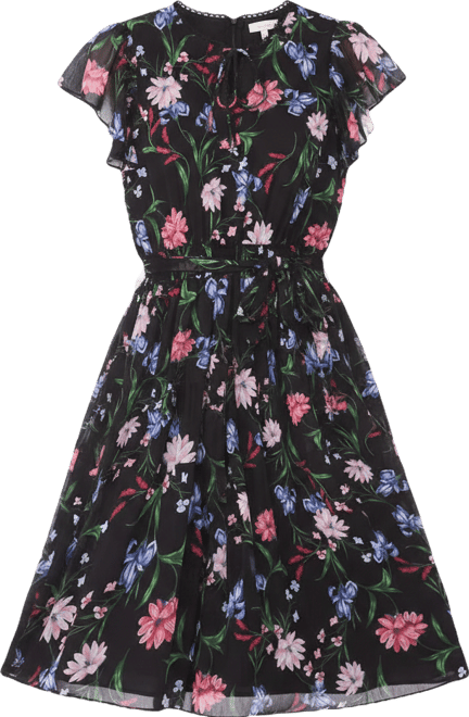 Women's Ruffle Detail Tie Neck Midi Dress