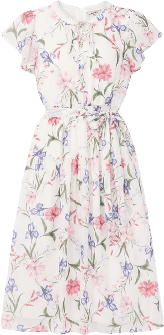 Women's Ruffle Detail Tie Neck Midi Dress