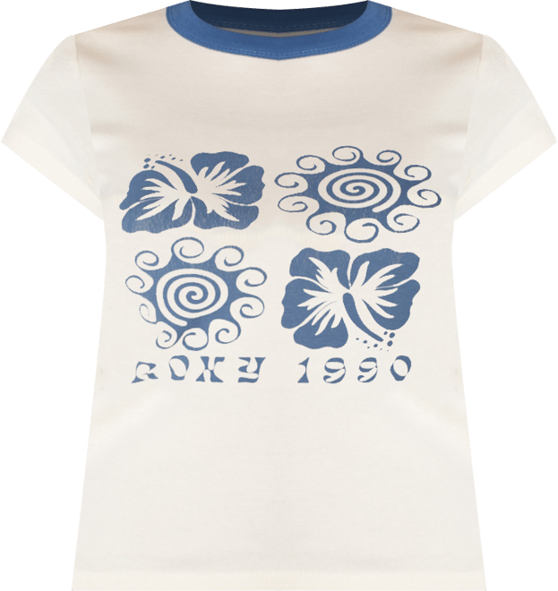 Women's Hibiscus Swirl Print 90s Baby Crew Neck T-Shirt