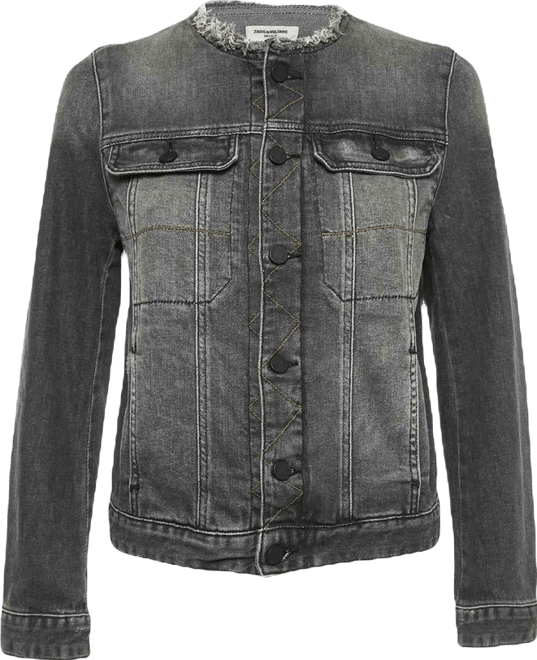 Women's Grey Washed Denim Collar Neck Jacket