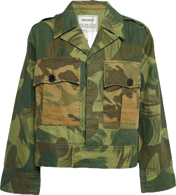 Women's Military Green Camouflage Cotton Blend Button Front Jacket