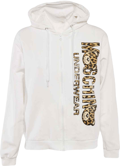Women's White Logo Print Cotton Knit Zip-Up Hoodie Jacket