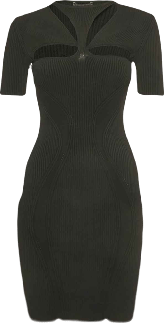 Women's Black Rib Knit Cut-Out Bodycon Dress