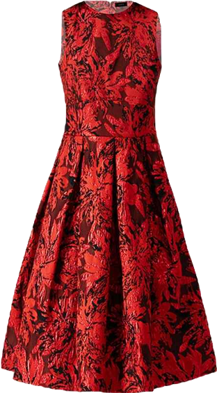 Women's Sleeveless Red and Black Jacquard Midi Dress