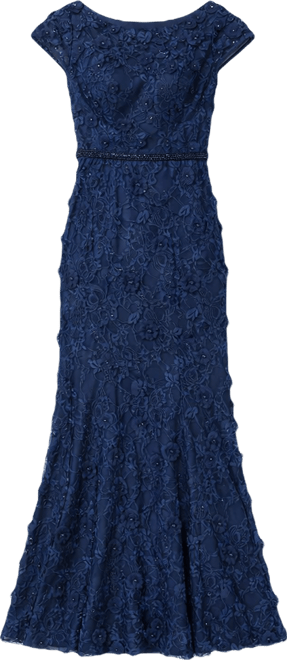 Women's Floral Applique Boat Neck Short Sleeve Gown