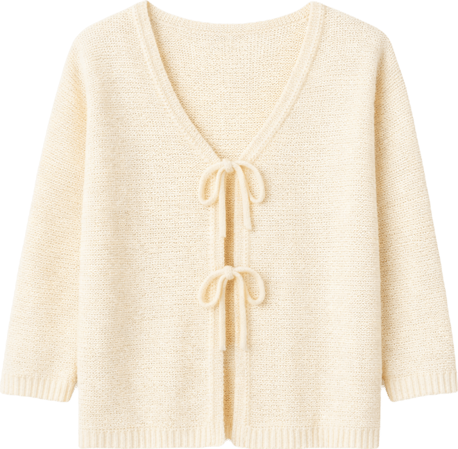 Women's Tie-Front 3/4-Length Sleeve Cardigan