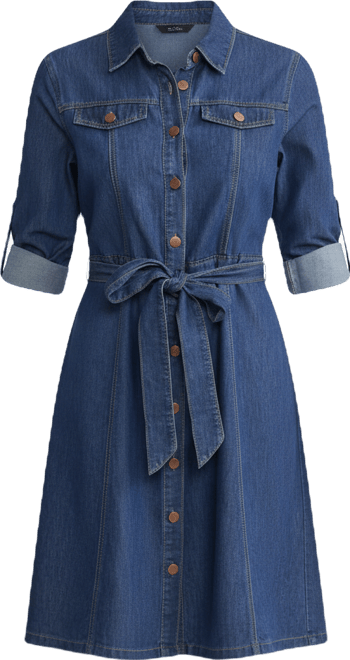 Women's Midi Long-Sleeve Shirt Dress