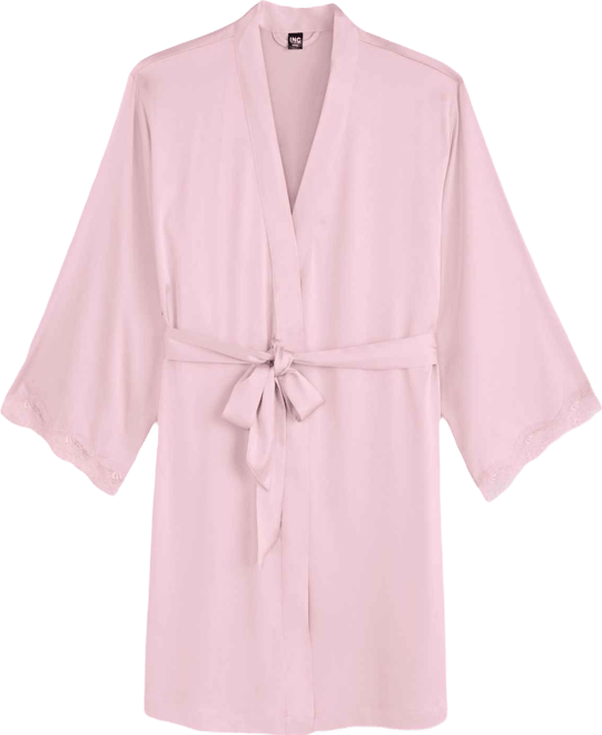 Women's Lace-Trim Stretch Satin Robe, Created for Macy's