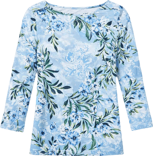Women's Printed Pima Cotton 3/4-Sleeve Boat-Neck Top, Macy's Exclusive
