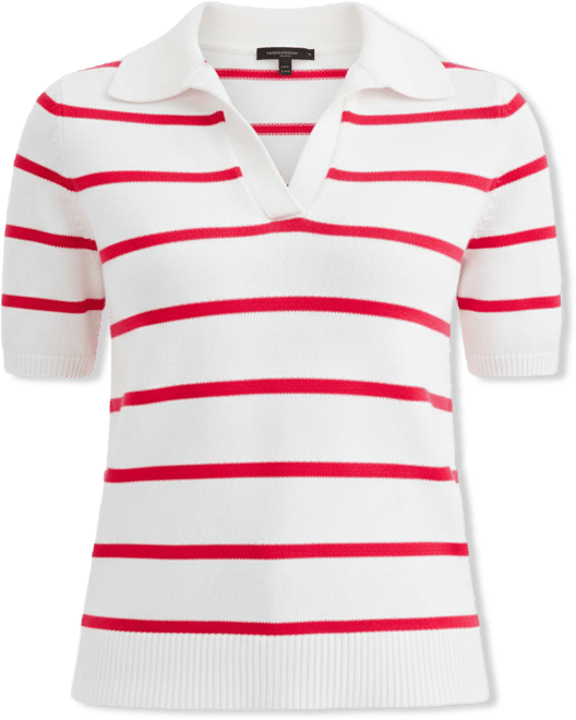 Women's Striped Cotton Elbow-Sleeve Johnny Collar Sweater, Macy's Exclusive