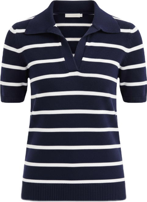 Women's Striped Cotton Elbow-Sleeve Johnny Collar Sweater, Macy's Exclusive