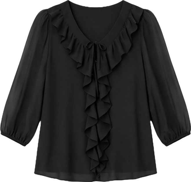 Women's Double Ruffle Tie V-Neck Blouse