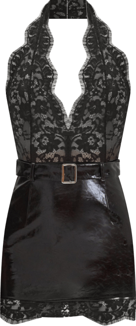 Women's Faris Mahogany Plunging Halter Belted Mini Dress