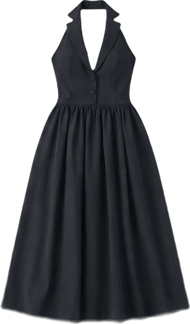 Women's Delaney Black Lapel Halter Midi A-Line Dress