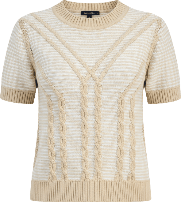 Jeans Women's Short-Sleeve Traveling Cable-Knit Sweater