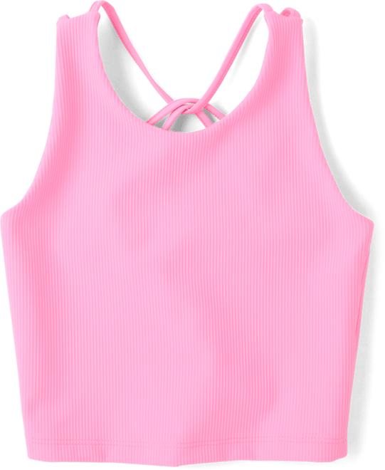 Girls Active Sleeveless Quick Dry Cross Back Ribbed Tank Top