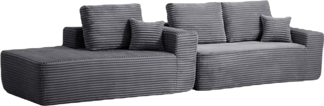 104" Cloud Sectional Sofa with L-Shape Chaise & Side Pockets, Gray, Left-facing