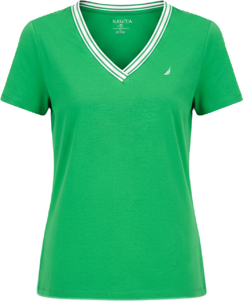 Jeans Women's Solid Stripe-Trim V-Neck